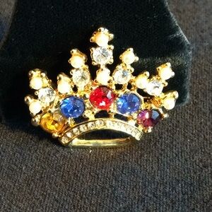 Austrian Crystal Pearl Crown Jewel Brooch